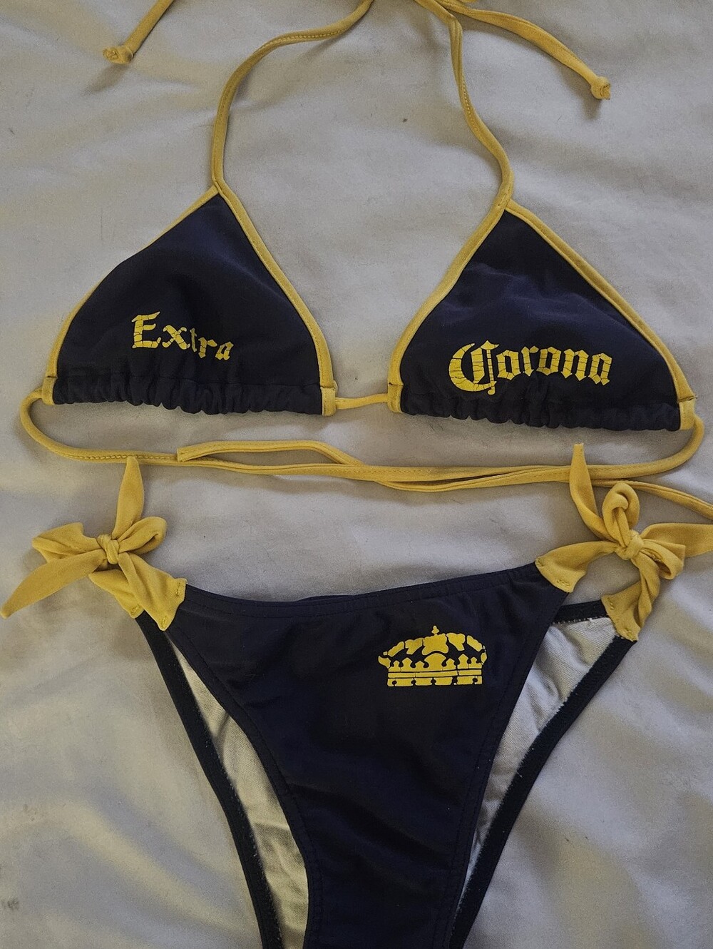 Corona Navy and Yellow Tie Bikini Top & Bottom
